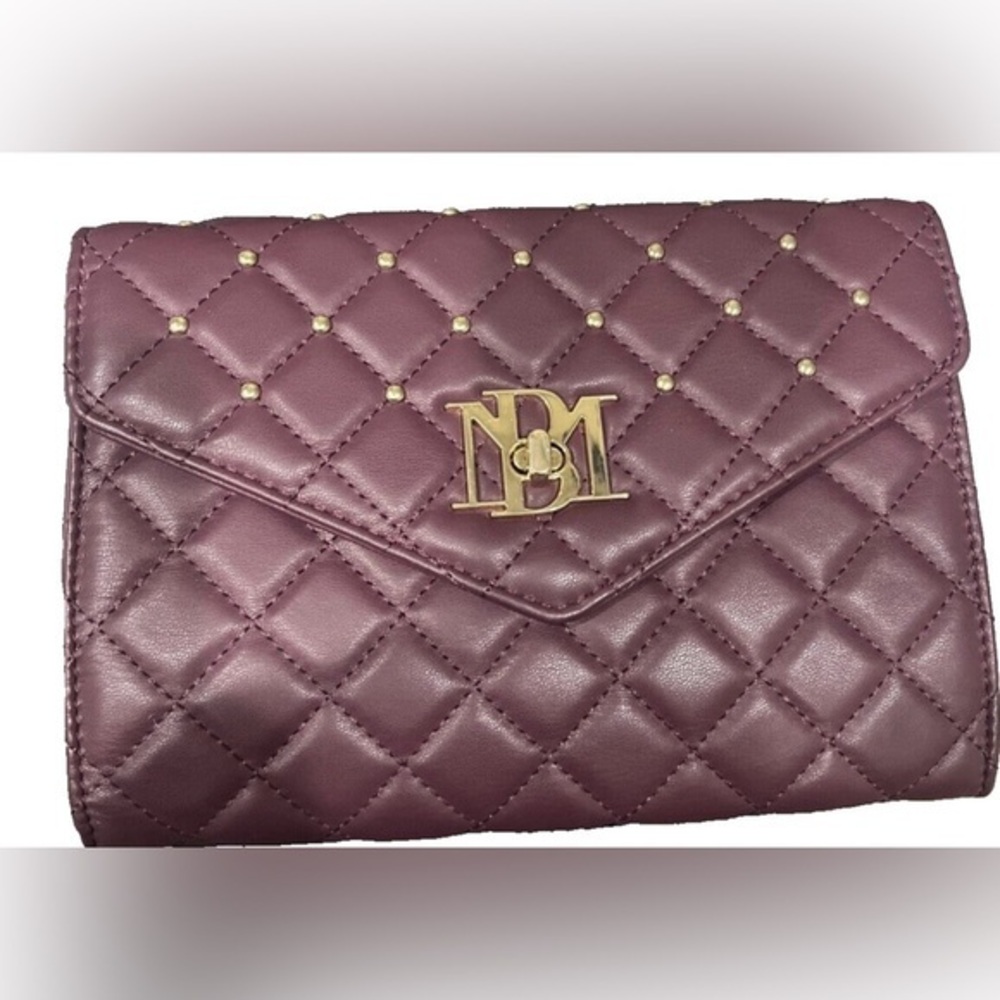 Badgely Mishka Women's Deep Plum Quilted Crossbody Wallet Gold Chain Strap NIP